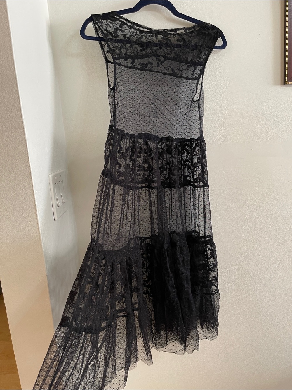 Zara Black Sheer Lace Tiered Midi Dress